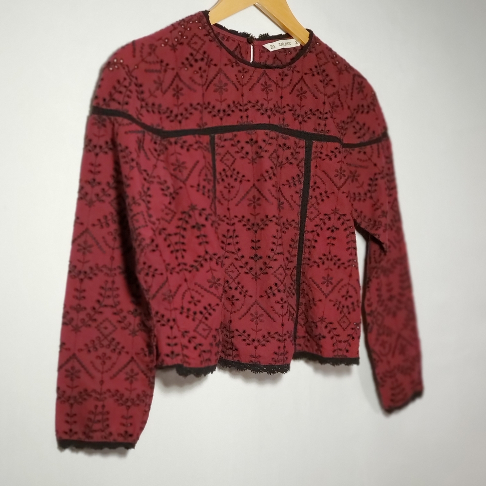 Zara Burgundy Patterned Blouse